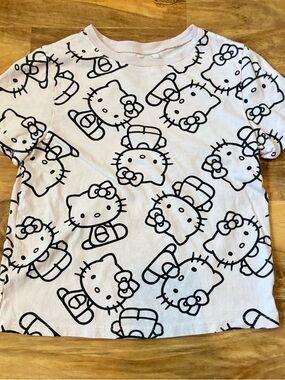 Sanrio Hello Kitty Graphic T-shirt Women Small Pink Short Sleeve Crop Raw Hem XS